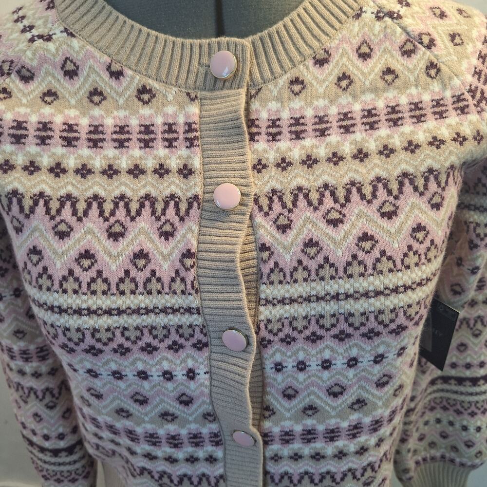 NWT Cynthia Rowley Fair Isle Cardigan Sz XS Pink Preppy Cottagecore Cabincore